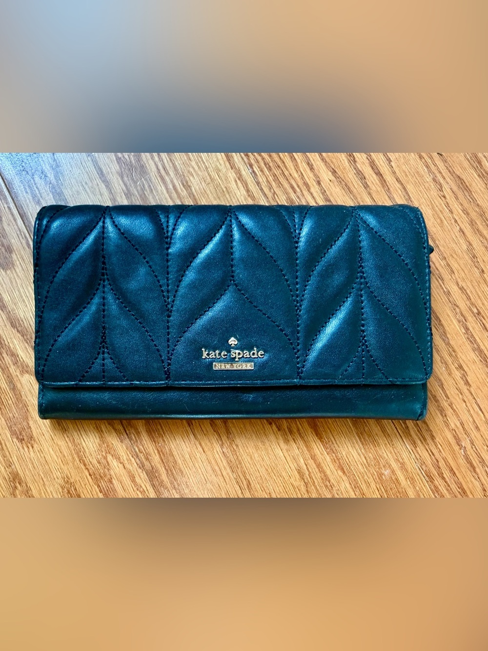 kate spade Quilted Black Leather Wallet with Gold Logo